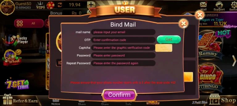 Create Account on Teen Patti Blue Steps